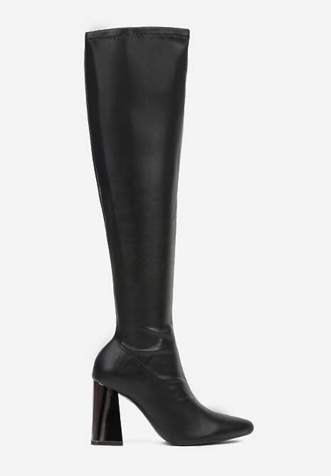 Czarne Dopasowane Kozaki Vices za Kolano na Metalicznym Słupku Todvira