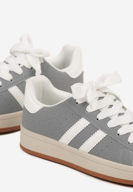 Szaro-Białe Sneakersy z Geometrycznym Wzorem Rillomia