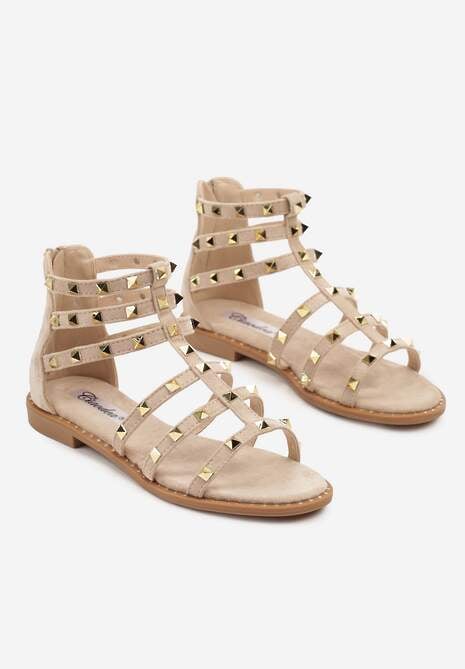 Beżowe Sandały w Stylu Rzymianek Ozdobione Ćwiekami Novirae