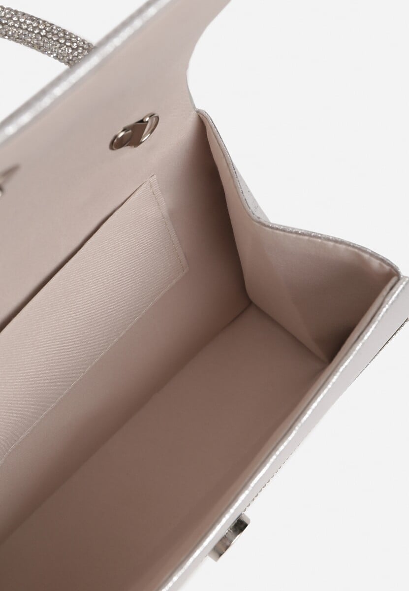 Srebrna Torebka Koktajlowa z Rączką Wysadzana Cyrkoniami z Łańcuszkiem Halorea