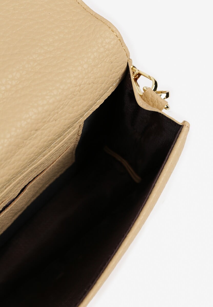 Beżowa Torebka na Ramię z Odpinanym Paskiem Metaliczną Aplikacją i Portmonetką Siawenna