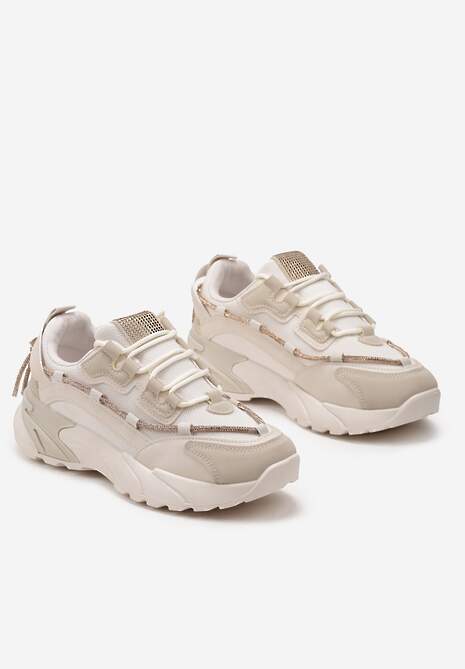 Beżowe Sneakersy  z Ozdobnym Sznurkiem z Cyrkoniami Saerina