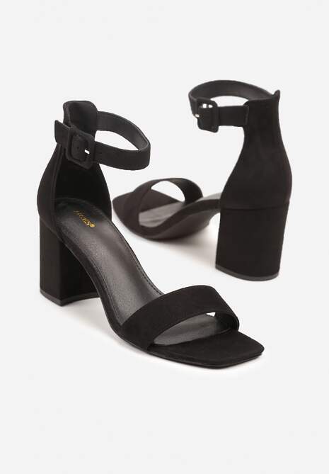 Czarne Sandały Vices z Kwadratowym Noskiem na Obcasie Zapinane przy Kostce Rhiania
