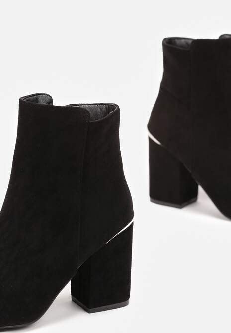 Czarne Botki na Obcasie z Imitacji Zamszu Giorgina