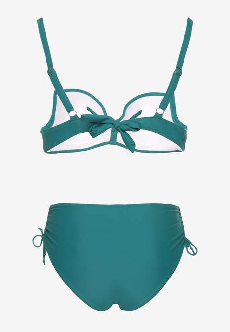 Ciemnozielone Bikini Majtki Typu Figi i Biustonosz z Metalicznymi Ozdobami Kinasara