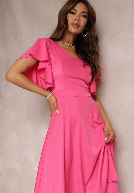 Fuksjowa Sukienka o Rozkloszowanym Kroju z Falbanami Bouchard