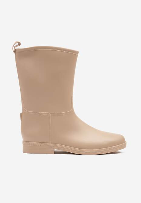 Beżowe Eleganckie Kalosze z Ozdobnym Przeszyciem Lenrisa