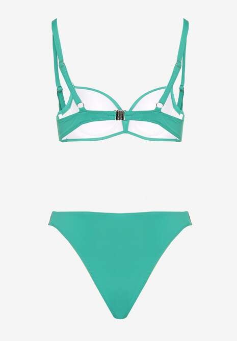 Zielone Bikini Biustonosz i Majtki Figi z Aplikacją z Cyrkoniami Nateria
