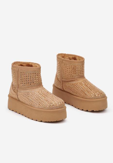 Brązowe Śniegowce na Platformie Ozdobione Cyrkoniami Beriga