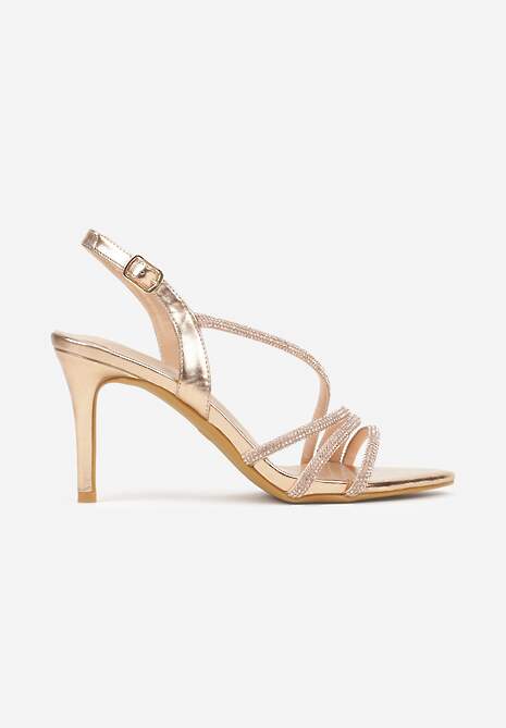 Szampańskie Cyrkoniowe Sandały na Obcasie Typu Szpilka Kalefera