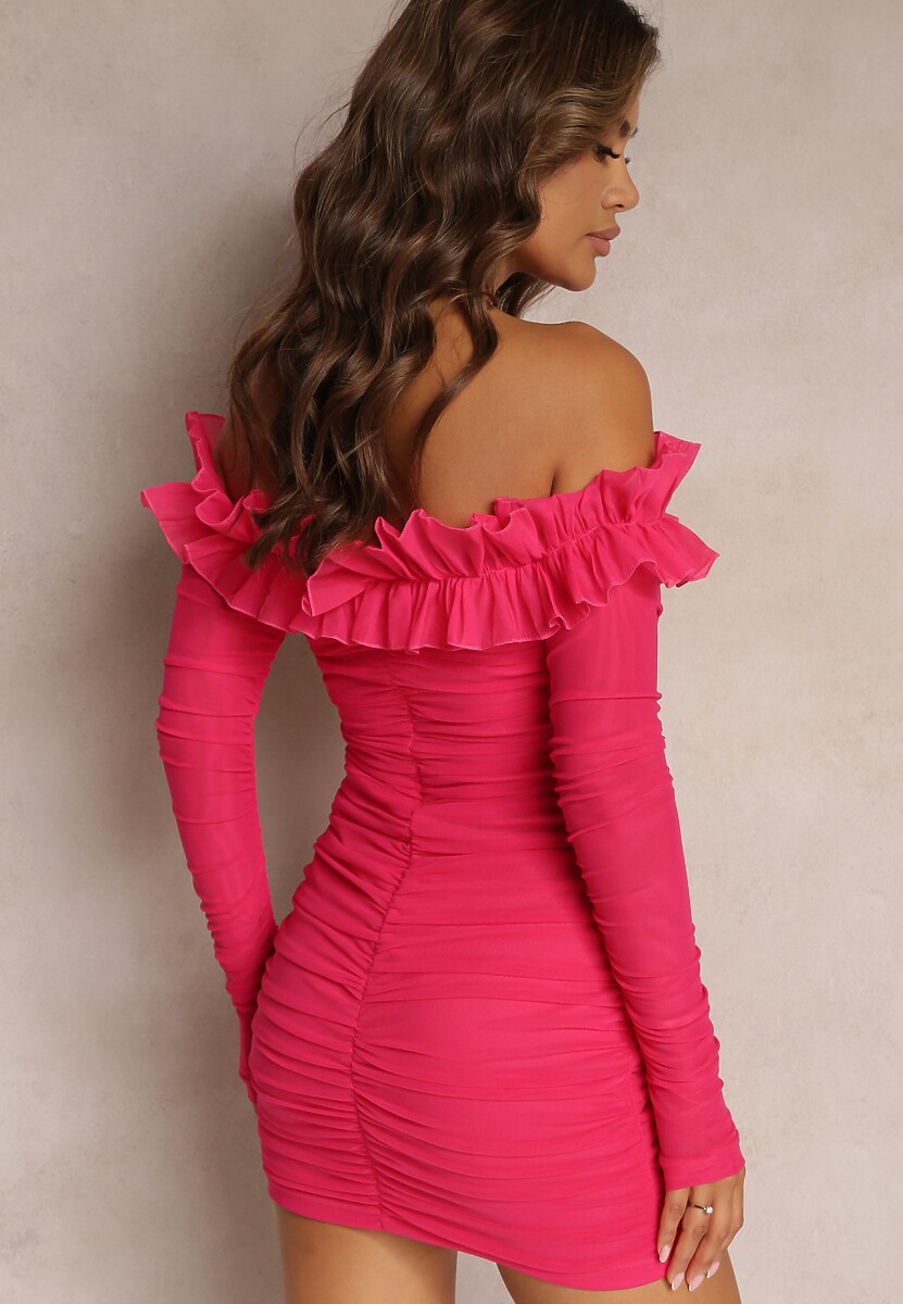 Fuksjowa Dopasowana Sukienka Hiszpanka z Siateczki i Falbaną Sprlia