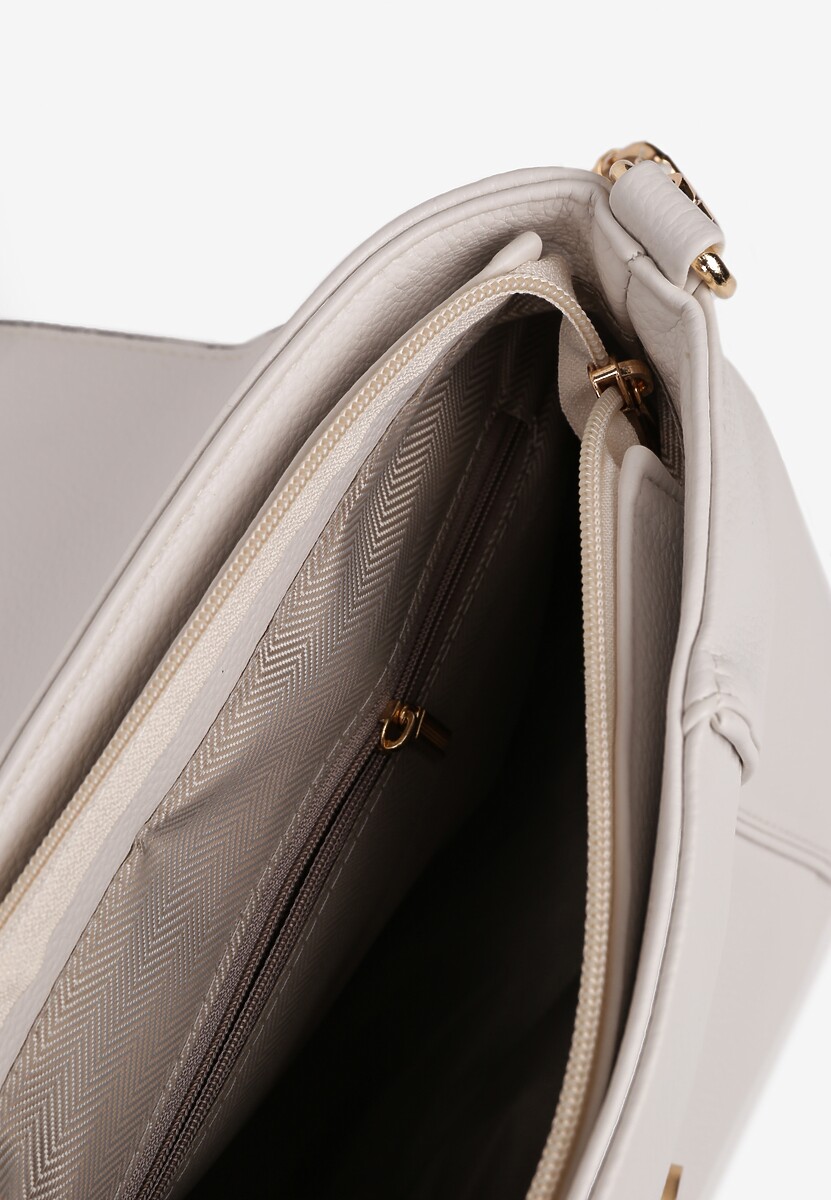 Jasnobeżowa Casualowa Torebka z Kwadratową Klapką na Ramię Zalana