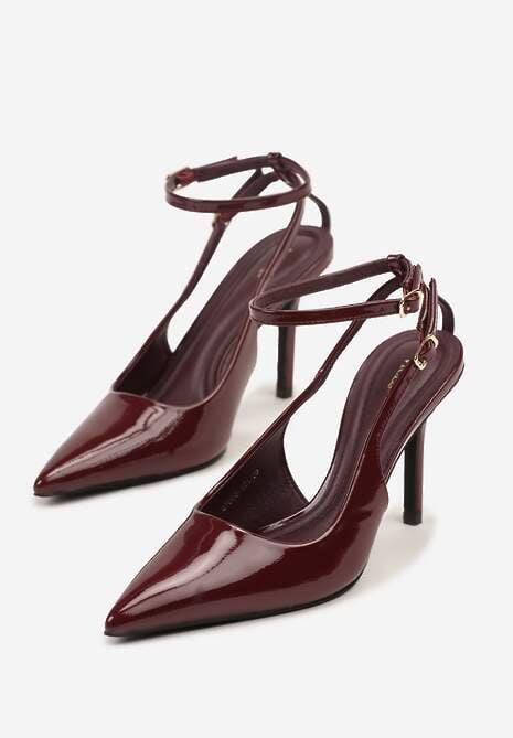Bordowe Sandały Lakierowane Vices na Szpilce Typu Slingback Dolenita