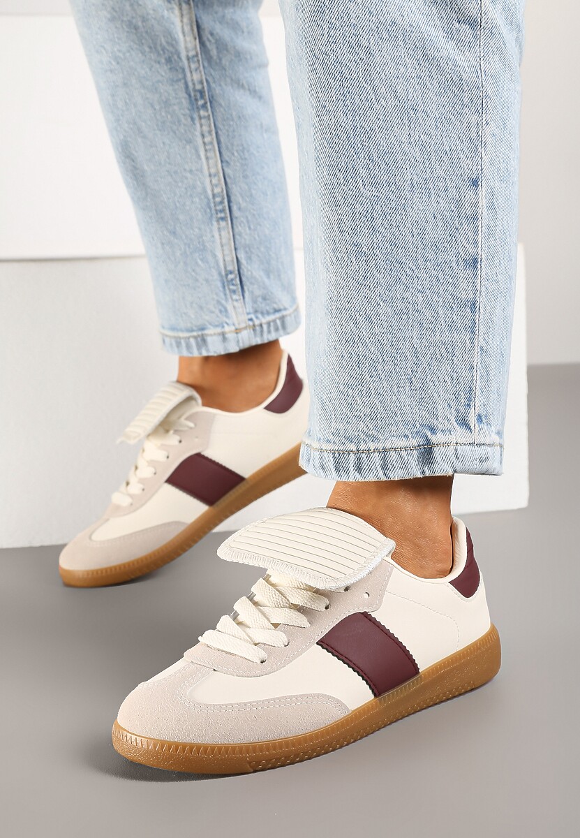 Biało-Czarne Sznurowane Płaskie Sneakersy z Geometrycznym Wzorem Felilva