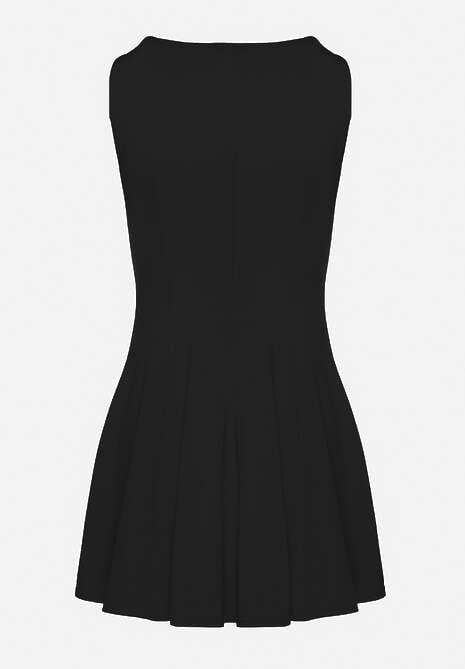 Czarna Rozkloszowana Sukienka z Wiskozą Bez Rękawów Nalirena