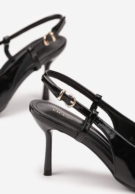 Czarne Sandały Lakierowane Vices na Szpilce Slingback Raleira