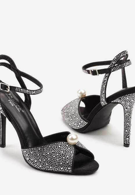 Czarne Szpilki z Ozdobnymi Perełkami i Cyrkoniami Ridisora