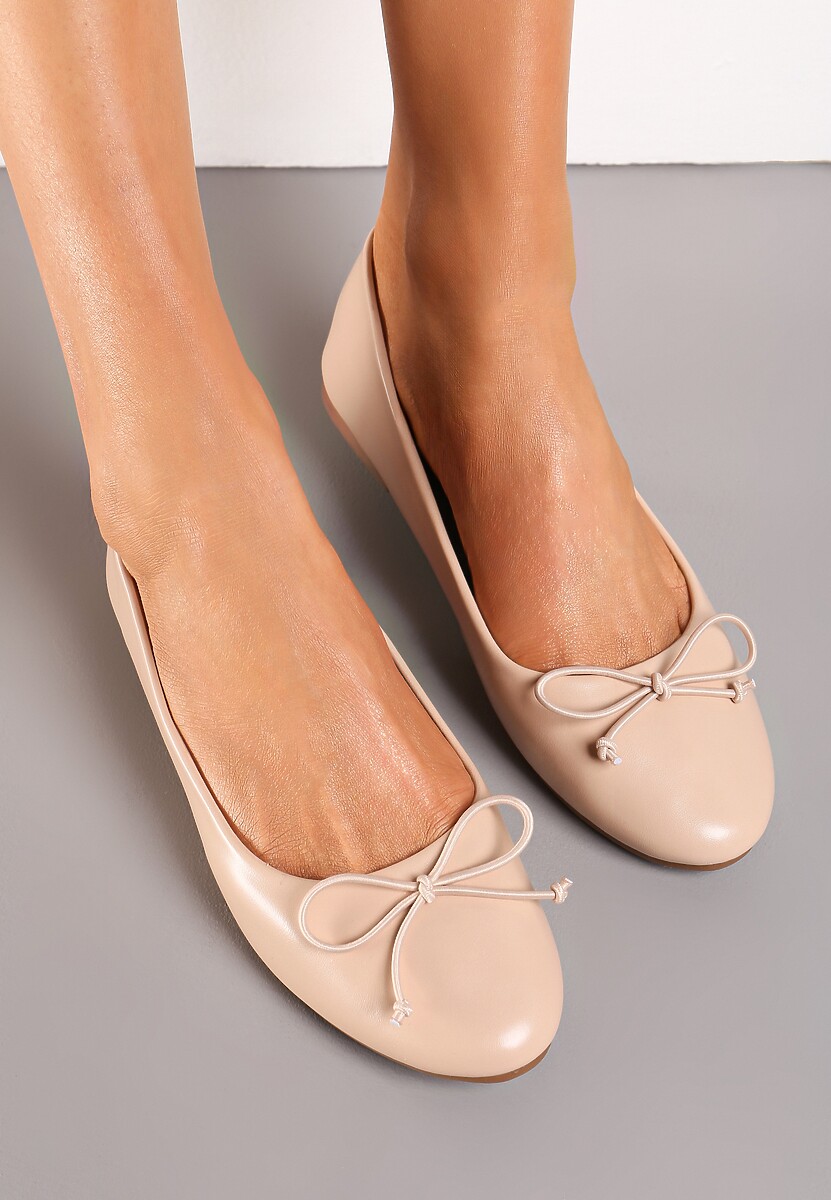 Beżowe Klasyczne Balerinki z Subtelną Kokardką Fanvia