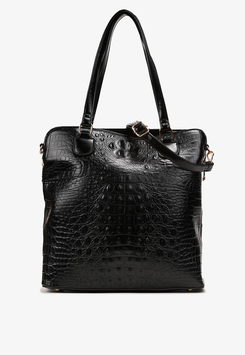 Czarna Torebka Shopper z Tłoczeniem na Ramię Lushana