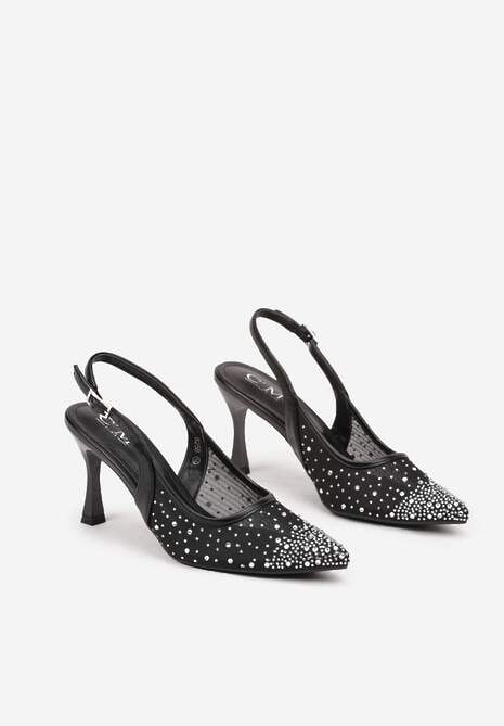 Czarne Eleganckie Czółenka z Cyrkoniami i Klepsydrową Szpilką Renamia