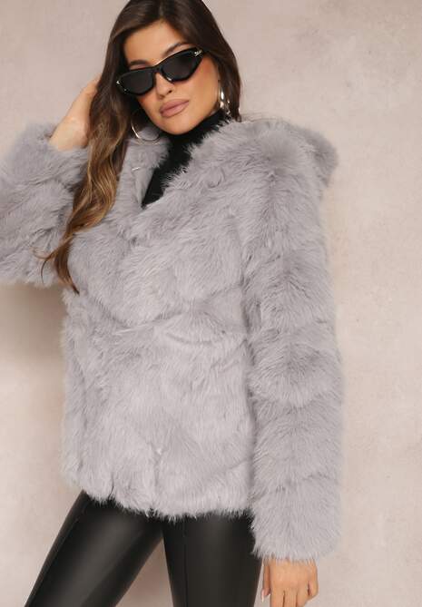 Szara Kurtka z Futerkiem i Kapturem Haiattas