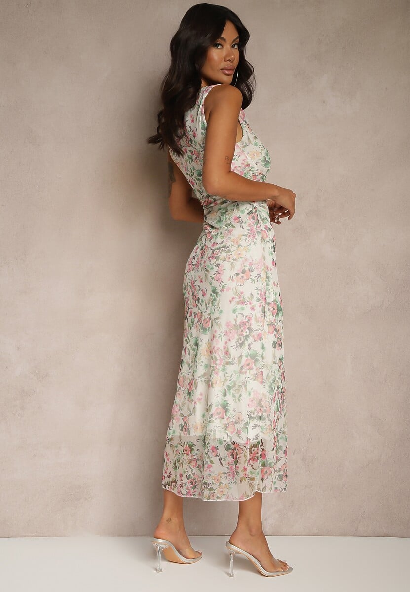 Biała Sukienka Typu Bodycon w Kwiatowy Wzór Melavela