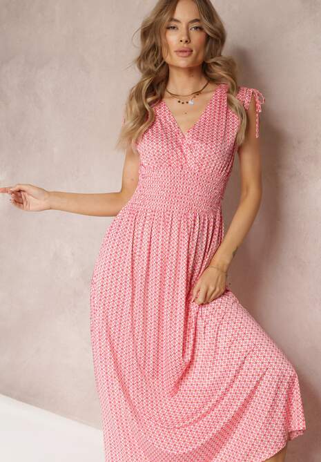 Czerwona Rozkloszowana Sukienka Maxi z Gumką w Pasie Jayma