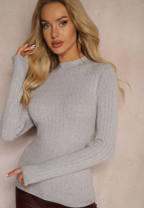 Jasnoszary Casualowy Sweter Półgolf Temitara