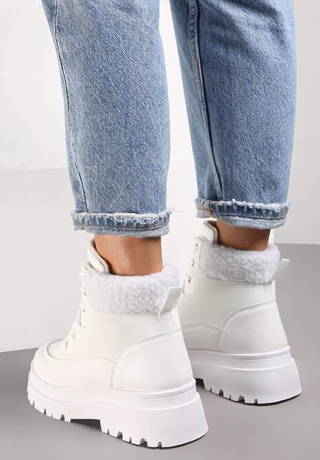 Białe Traperki Sznurowane Trapery Janne