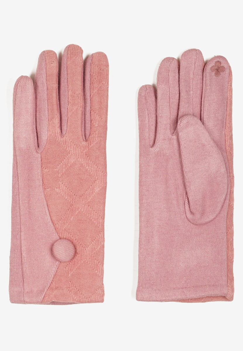 Różowe Rękawiczki z Bawełną Ozdobione Guzikiem Zinorith