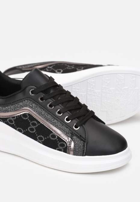 Czarne Sneakersy z Brokatem i Metalicznym Zdobieniem Dreama