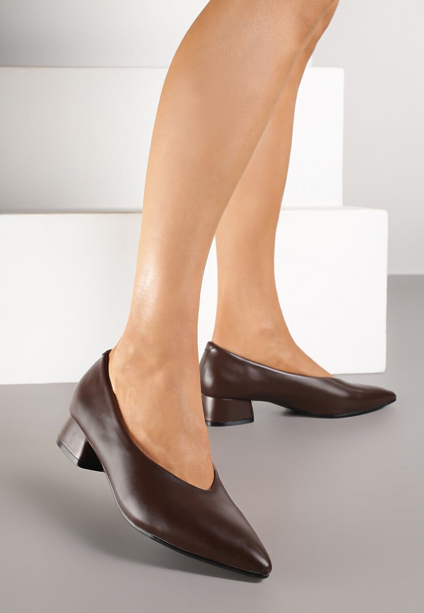 Brązowe Czółenka na Słupku Vices ze Skórzaną Wkładką Alinire