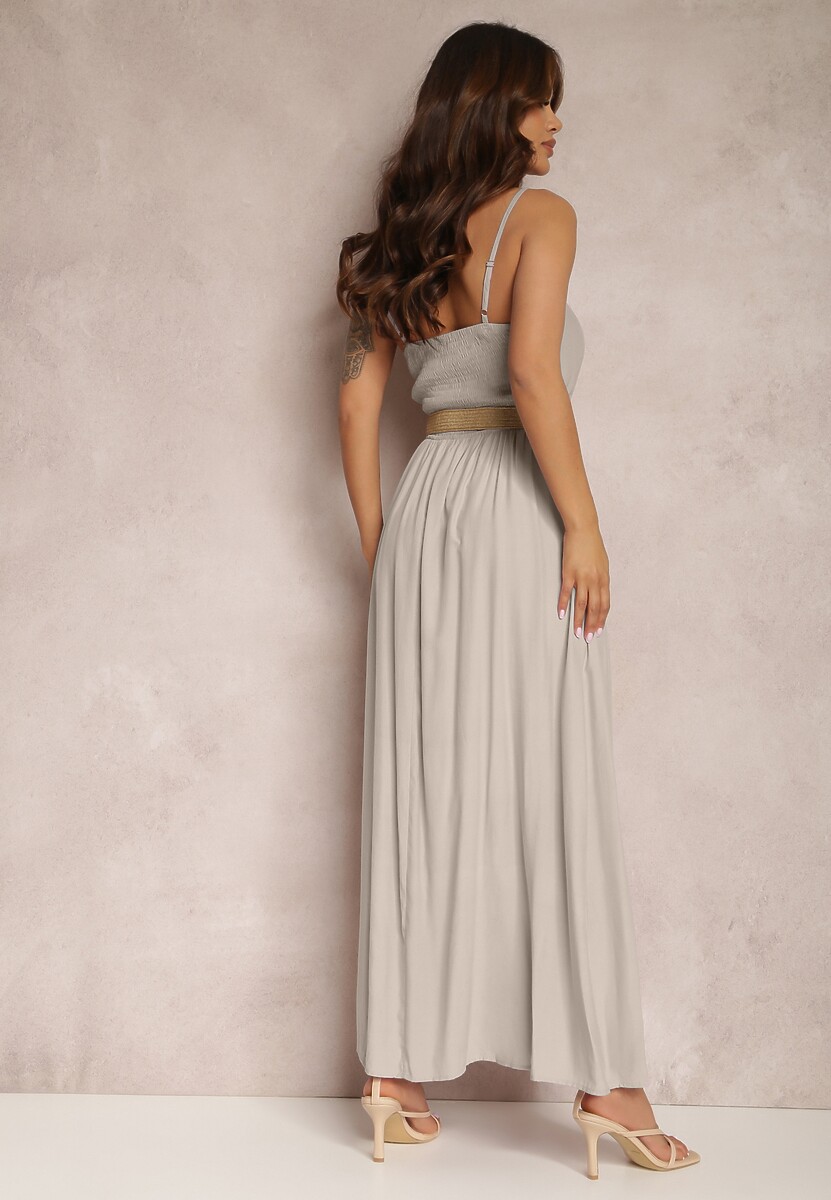 Beżowa Sukienka z Paskiem Auxonia