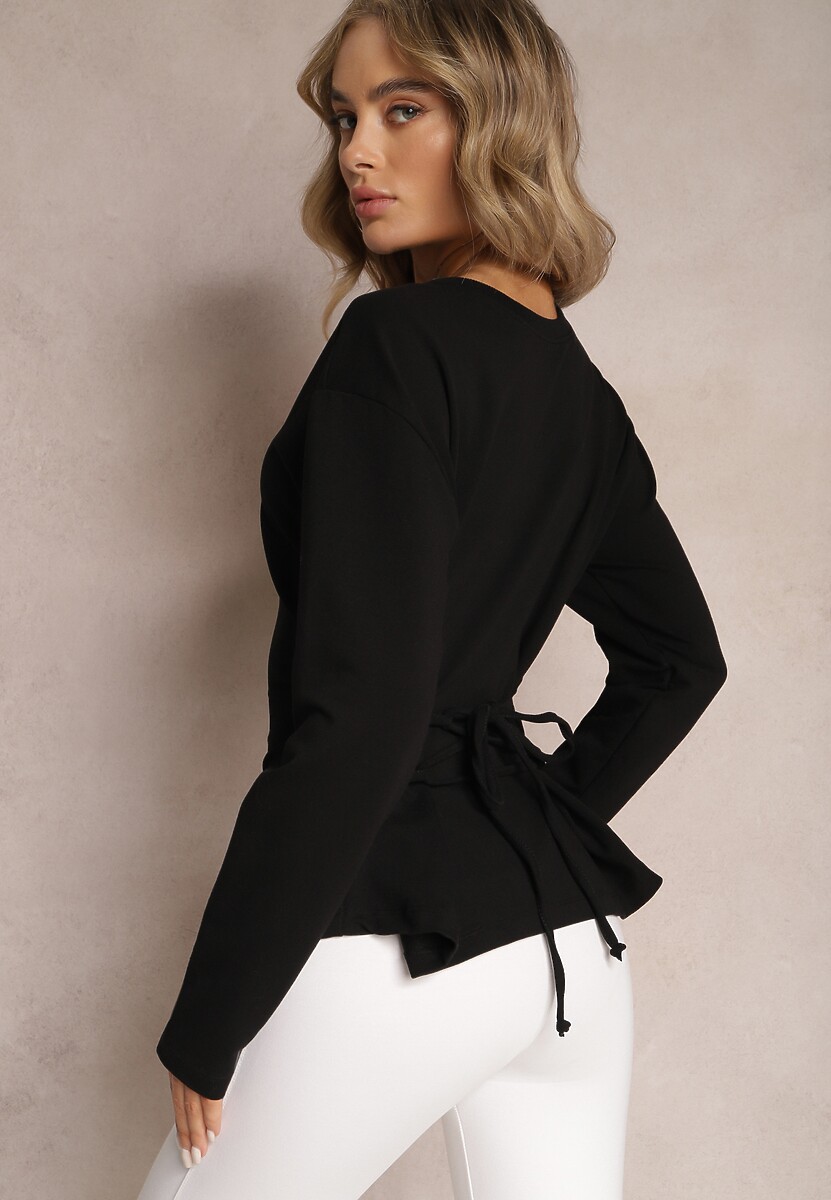 Niebieska Bawełniana Bluza z Ozdobnym Wiązaniem Fanarita