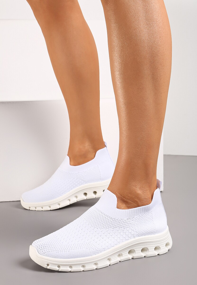 Białe Wsuwane Buty Sportowe z Elastyczną Cholewką do Kostki Asigruna