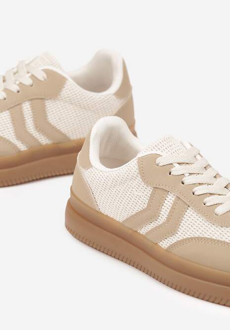 Ciemnobeżowe Sneakersy Ozdobione Paskami Sadleane
