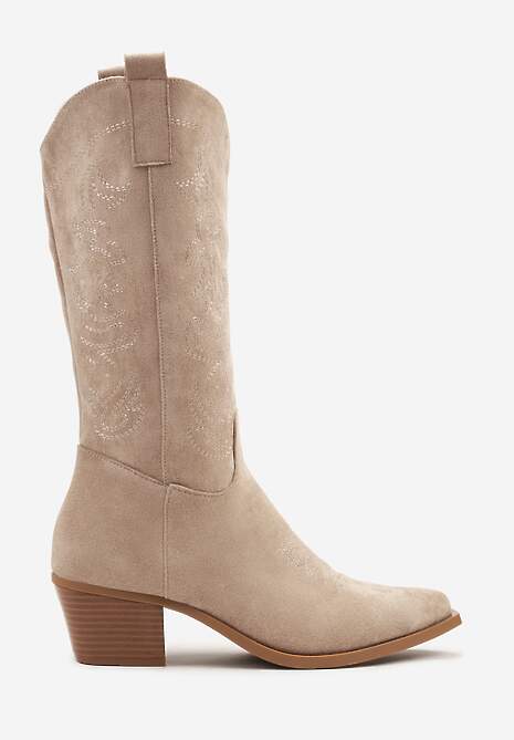 Ciemnobeżowe Botki Kowbojki na Stożku Nalomea