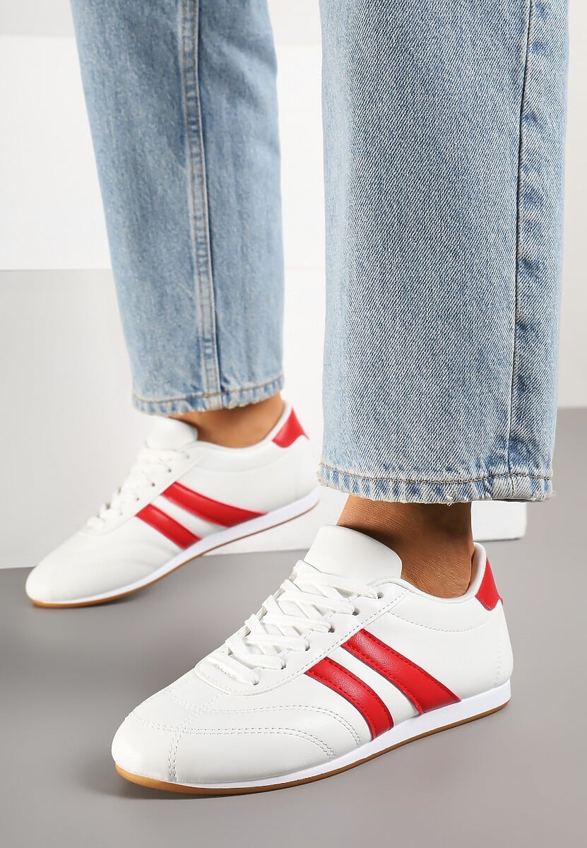 Biało-Czerwone Sneakersy Typu Tenisówki z Paseczkami Liantina