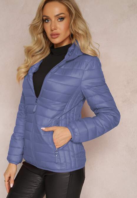 Niebieska Kurtka z Pikowaniem i Nieodpinanym Kapturem Kessane