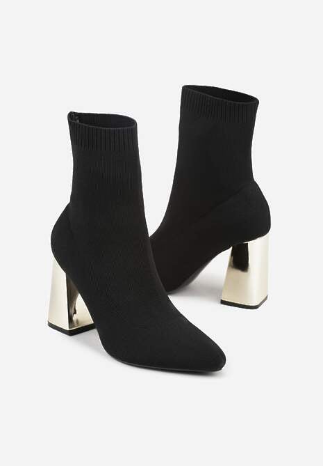 Czarno-Złote Skarpetkowe Botki VICES na Słupku w Eleganckim Stylu Rarana