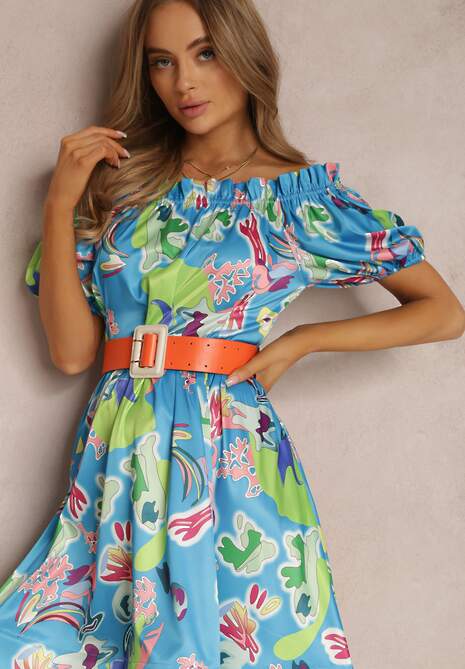 Niebieska Sukienka Satynowa Aikythia