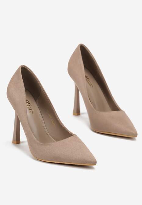 Ciemnobeżowe Klasyczne Szpilki z Imitacji Skóry ze Szpiczastymi Noskami Vionara