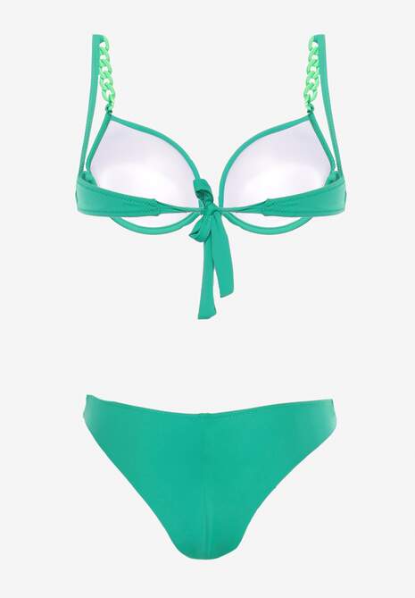 Zielone Bikini z Usztywnianym Biustonoszem Wykończonym Łańcuszkiem z Elastycznymi Majtkami Mamarie