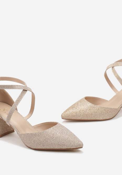 Złote Brokatowe Czółenka na Słupku ze Szpiczastym Noskiem Felaria