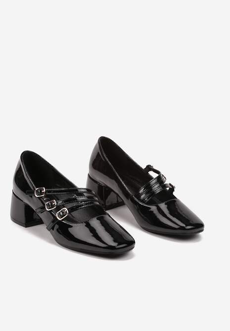 Czarne Lakierowane Czółenka w Stylu Mary Jane z Cienkimi Paseczkami Berisana