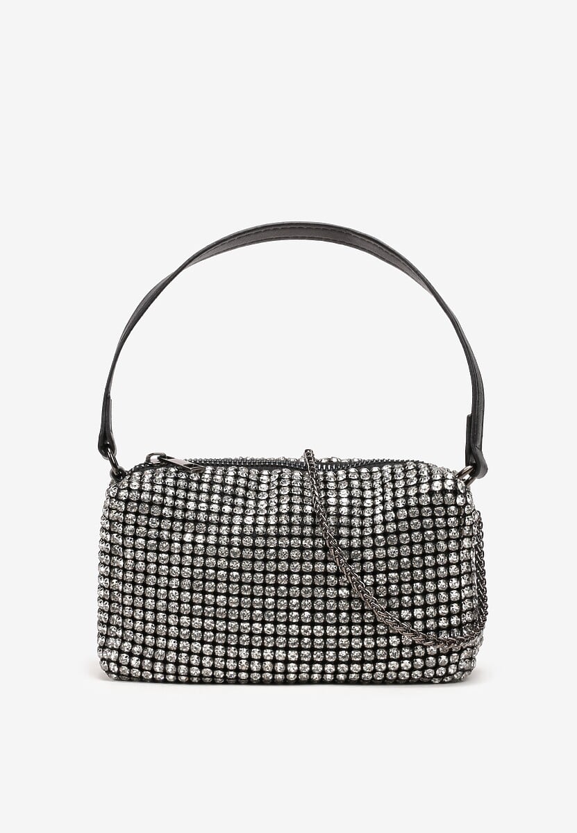 Czarna Mała Torebka w Cyrkonie z Paskiem i Łańcuszkiem Volaria