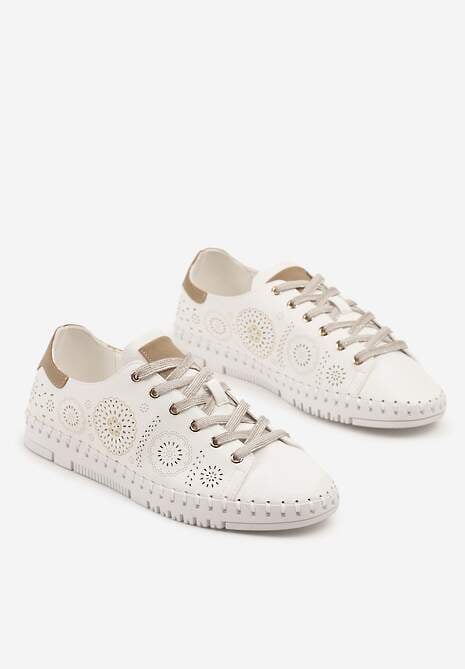 Białe Ażurowe Tenisówki z Ozdobnymi Przeszyciami przy Podeszwie Zarelle