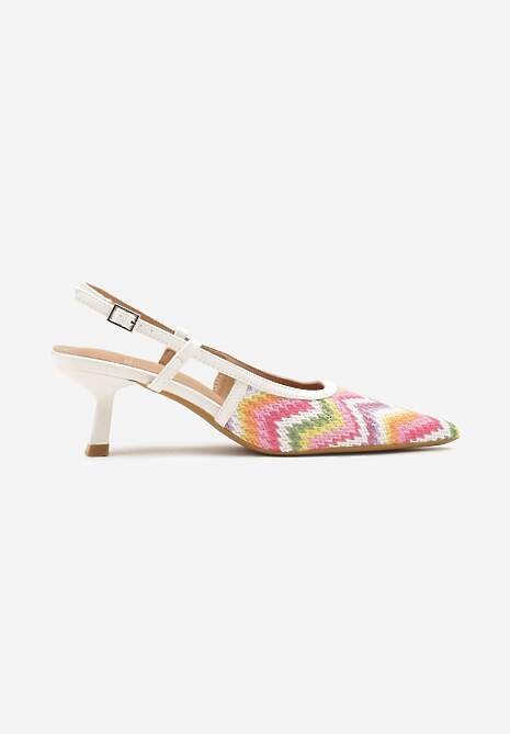Biało-Różowe Plecione Sandały na Kaczuszce z Noskiem w Szpic Gonalith
