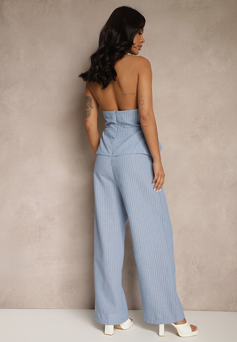 Niebieski Kombinezon Stylizowany na Garnitur z Imitacją Kamizelki Lanirena