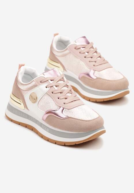 Różowe Sneakersy Streetwearowe Zdobione Przeszyciami Adivelo